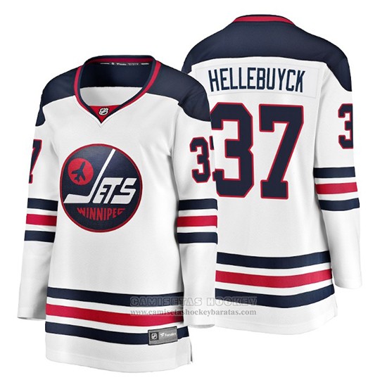 Camiseta Hockey Mujer Winnipeg Jets Connor Hellebuyck Heritage Fanatics Breakaway Blanco